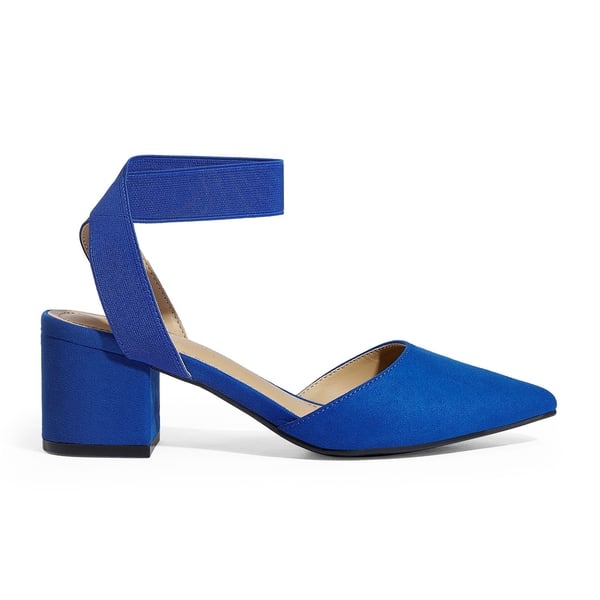 Pointed Toe Pumps with Ankle Strap - ROYAL BLUE SUEDE - 1